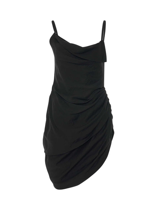Image of Dresses. Productname: JACQUEMUS Saudade Asymmetric Draped mini Dress in BLACK colour by brand - JACQUEMUS