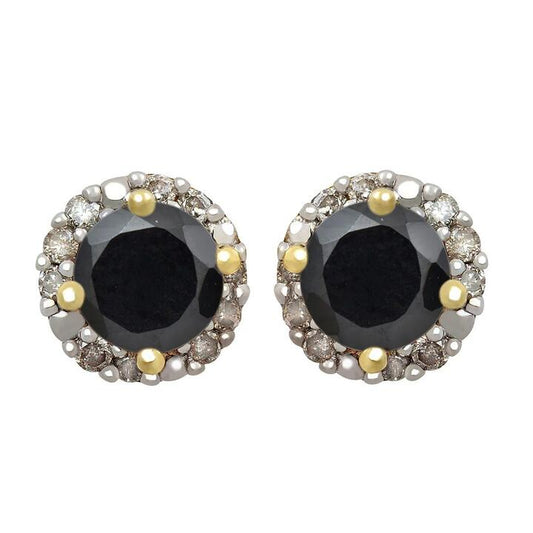Image of Earrings. Product name - Sapphire Halo Stud Earrings with 0.10tw of Diamonds in 9kt Yellow Gold in colour by brand - Bevilles