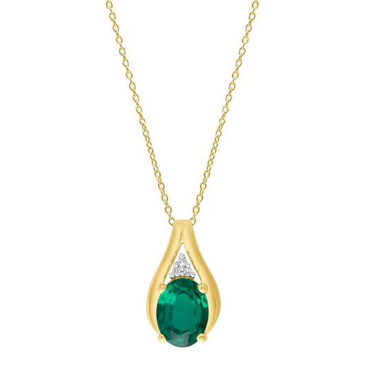 Image of Necklaces. Productname: 45cm Diamond and Created Emerald Teardrop Necklace in 9kt Yellow Gold in Diamond colour by brand - Bevilles