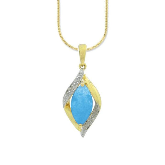 Image of Necklaces. Productname: 45cm Diamond Set Created Blue Opal Swirl Necklace in 9kt Yellow Gold in Diamond colour by brand - Bevilles