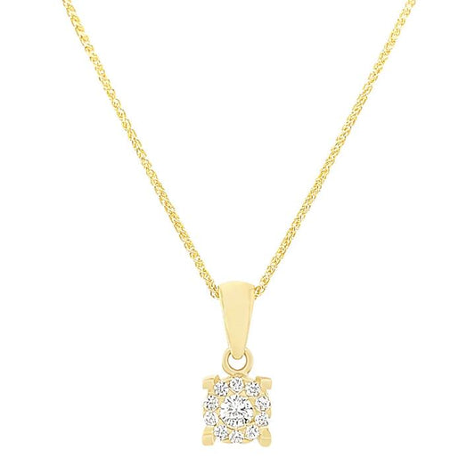 Image of Charms. Productname: Cubic Zirconia Round Halo Pendant in 9kt Yellow Gold in colour by brand - Bevilles