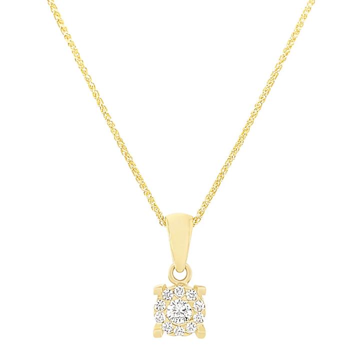 Image of Charms. Product name - Cubic Zirconia Round Halo Pendant in 9kt Yellow Gold in colour by brand - Bevilles