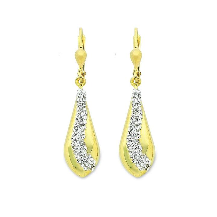Image of Earrings. Productname: 9kt Yellow Gold Silver Infused Crystal Wave Earrings in Gold colour by brand - Bevilles