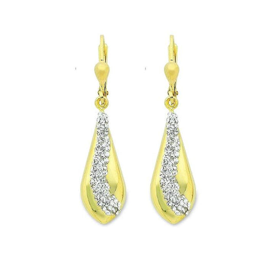 Image of Earrings. Productname: 9kt Yellow Gold Silver Infused Crystal Wave Earrings in Gold colour by brand - Bevilles