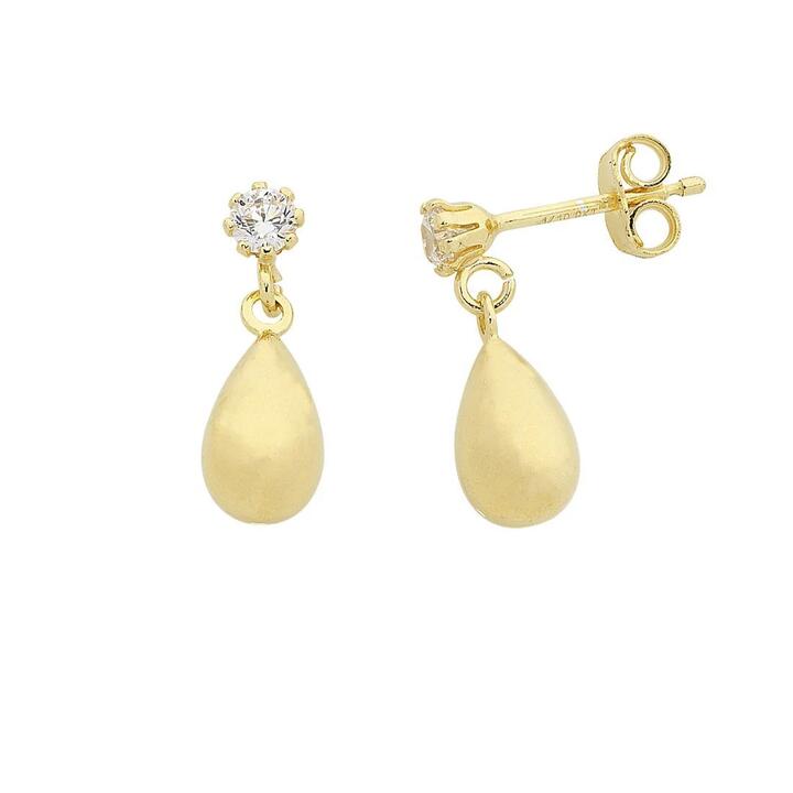 Image of Earrings. Productname: 9kt Yellow Gold Silver Infused Cubic Zirconia Drop Earrings in Gold colour by brand - Bevilles
