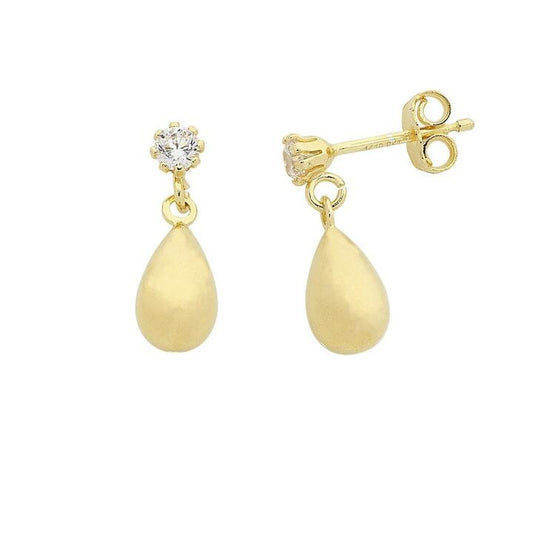 Image of Earrings. Productname: 9kt Yellow Gold Silver Infused Cubic Zirconia Drop Earrings in Gold colour by brand - Bevilles