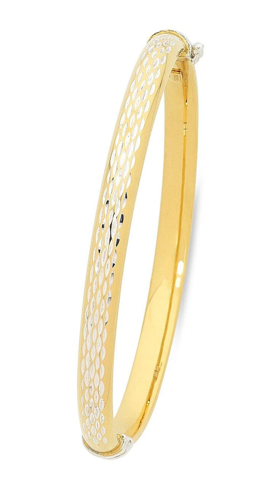 Image of Jewelry. Productname: 9kt Two Tone Gold Silver Infused Bangle in Gold colour by brand - Bevilles
