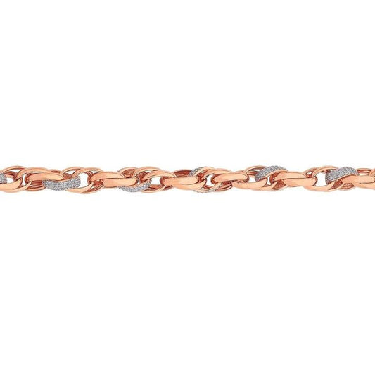 Image of Bracelets. Productname: 9kt Rose Gold Silver Infused Oval Belcher Bracelet with Cubic Zirconia in Gold colour by brand - Bevilles
