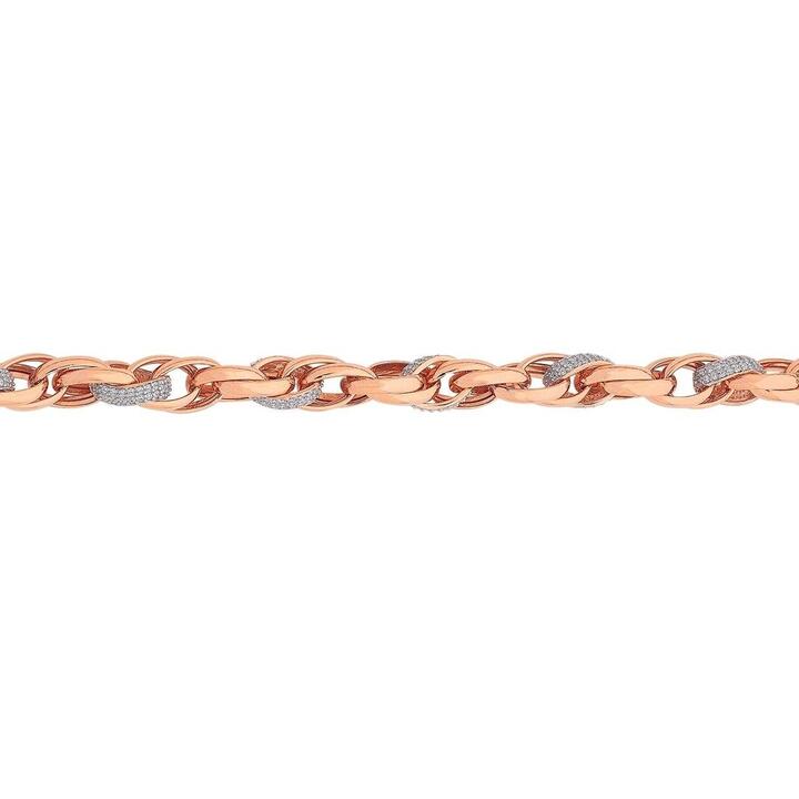 Image of Bracelets. Product name - 9kt Rose Gold Bonded Oval Belcher Bracelet with Cubic Zirconia in colour by brand - Bevilles
