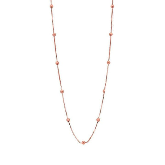 Image of Necklaces. Productname: 9kt Rose Gold Silver Infused Chain And Ball Necklace 45cm in Gold colour by brand - Bevilles