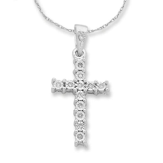 Image of Necklaces. Productname: 45cm Diamond Set Cross Necklace in 9kt White Gold in Diamond colour by brand - Bevilles