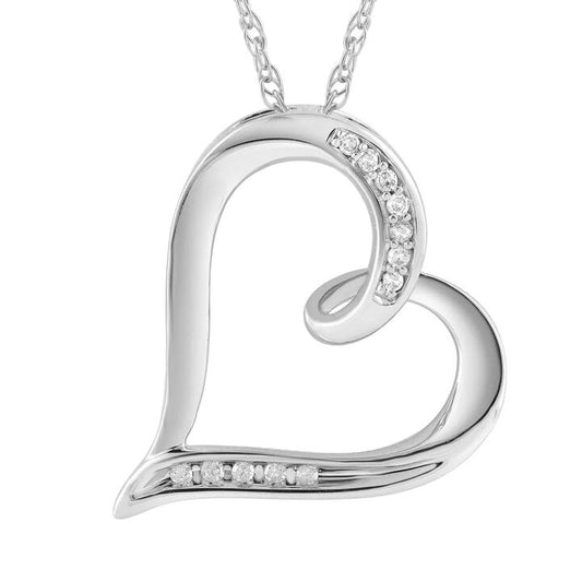 Image of Necklaces. Productname: 45cm Diamond Set Heart Necklace in 9kt White Gold in Diamond colour by brand - Bevilles