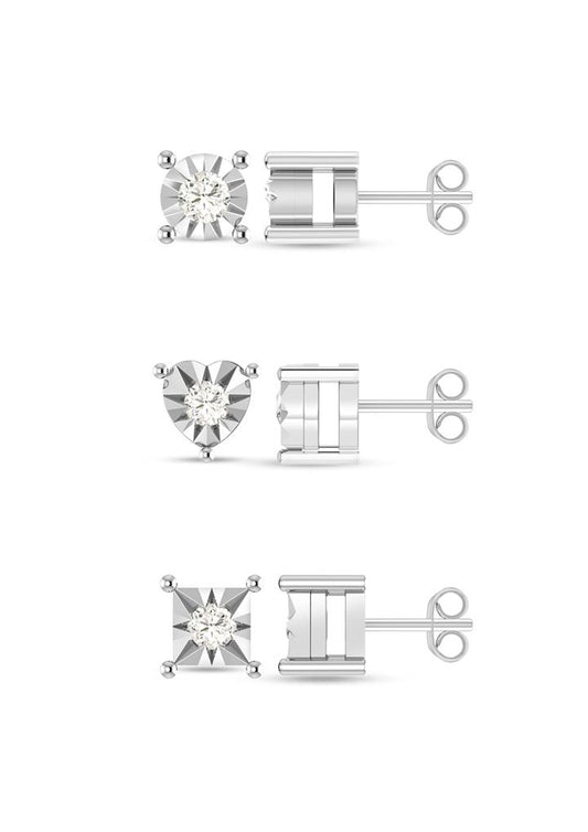 Image of Earrings. Productname: 3 Piece Diamond Stud Set in Sterling Silver in Diamond colour by brand - Bevilles
