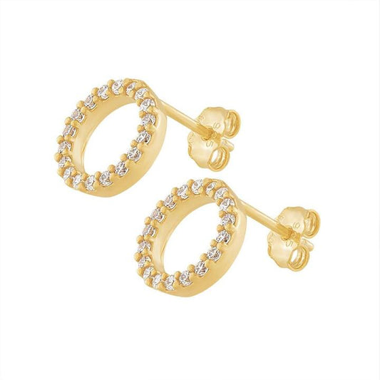 Image of Earrings. Productname: 9kt Yellow Gold Silver Infused Circle Stud Earrings with Cubic Zircona in Gold colour by brand - Bevilles