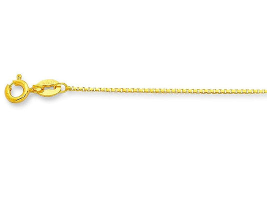 Image of Necklaces. Productname: 40cm 8-Sided Box Chain in 9kt Yellow Gold in colour by brand - Bevilles