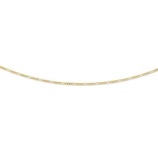 Image of Necklaces. Productname: 55cm Bevelled Figaro Chain in 9kt Yellow Gold in colour by brand - Bevilles