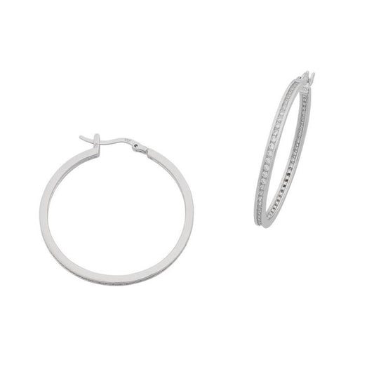 Image of Earrings. Productname: 35mm Sterling Silver Cubic Zirconia Channel Setting Hoop Earrings in Silver colour by brand - Bevilles