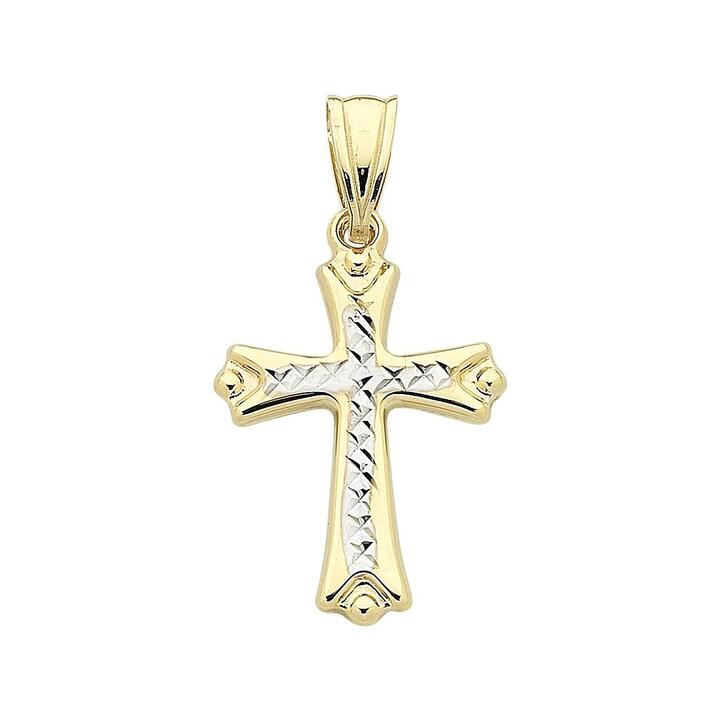 Image of Charms. Productname: 9kt Two Tone Gold Cross Pendant in Gold colour by brand - Bevilles