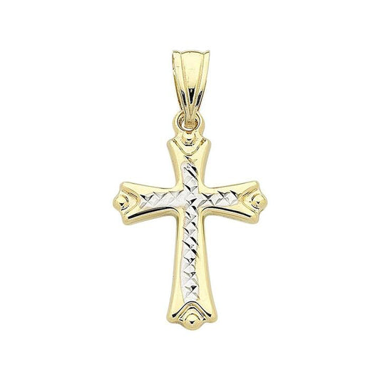 Image of Charms. Productname: Diamond Cut Inlay Cross Pendant in 9kt White and Yellow Gold in colour by brand - Bevilles