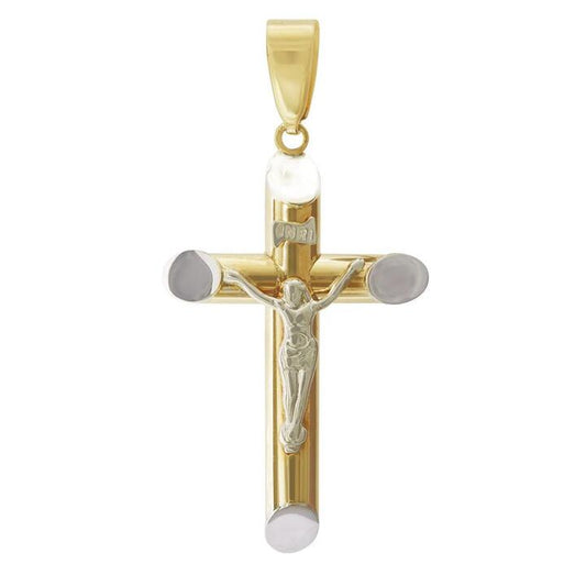 Image of Charms. Productname: 9kt Two Tone Gold Crucifix Cross Pendant in Gold colour by brand - Bevilles