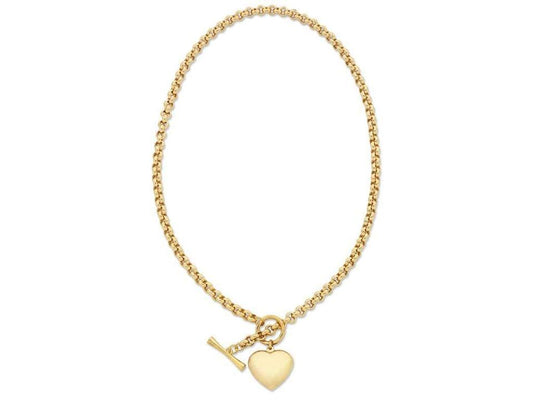 Image of Necklaces. Productname: 9kt Yellow Gold Silver Infused Belcher Heart FOB Necklace in Gold colour by brand - Bevilles