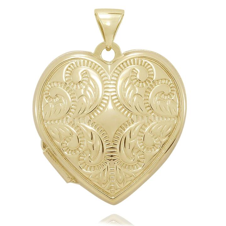 Image of Necklaces. Productname: 9kt Yellow Gold Infused Filigree Heart Locket 21mm in Gold colour by brand - Bevilles