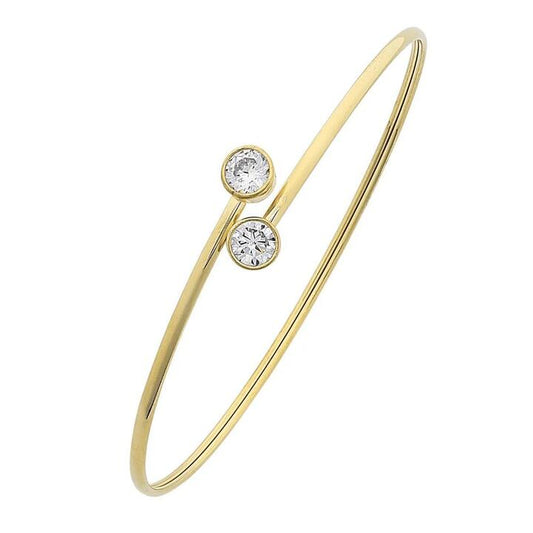Image of Jewelry. Productname: 9kt Yellow Gold Silver Infused Cubic Zirconia Cuff Bangle in Gold colour by brand - Bevilles