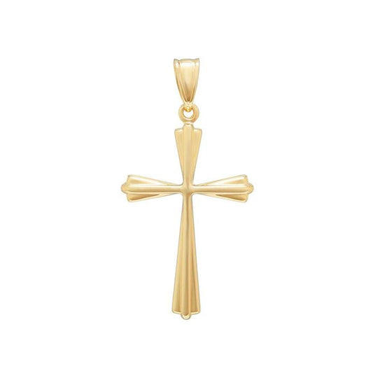 Image of Charms. Productname: Bevelled Cross Pendant in 9kt Yellow Gold in colour by brand - Bevilles