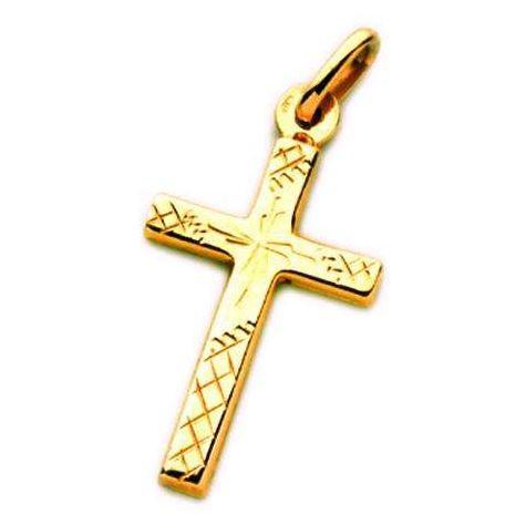 Image of Charms. Productname: 9kt Yellow Gold Engraved Medium Cross Pendant in Gold colour by brand - Bevilles