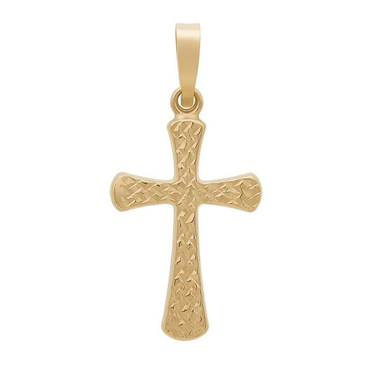 Image of Charms. Productname: Diamond Cut Cross Pendant in 9kt Yellow Gold in colour by brand - Bevilles