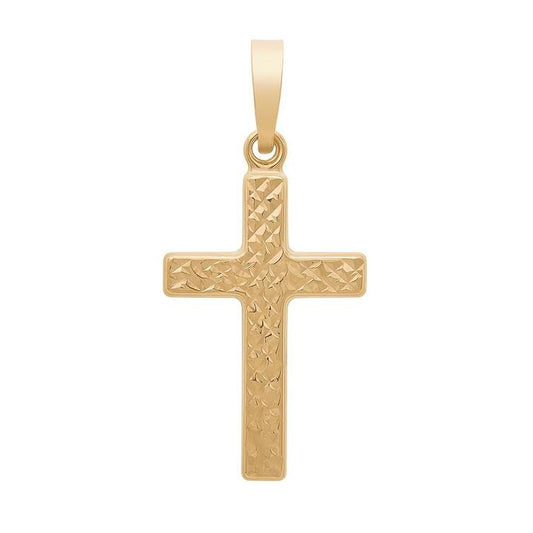 Image of Charms. Productname: 9kt Yellow Gold Diamond Cut Cross Pendant in Gold colour by brand - Bevilles