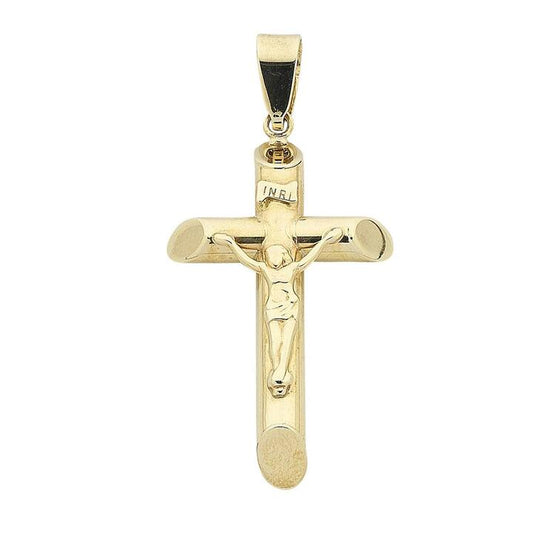 Image of Charms. Productname: 9kt Yellow Gold Crucifix Pendant in Gold colour by brand - Bevilles