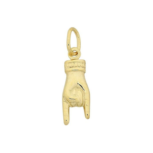 Image of Charms. Product name - Horned Hand Pendant in 9kt Yellow Gold in colour by brand - Bevilles