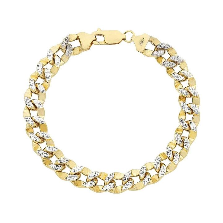 Image of Bracelets. Productname: 9kt Yellow Gold 2 Tone Silver Infused Diamond Cut Curb Bracelet 19cm in Gold colour by brand - Bevilles
