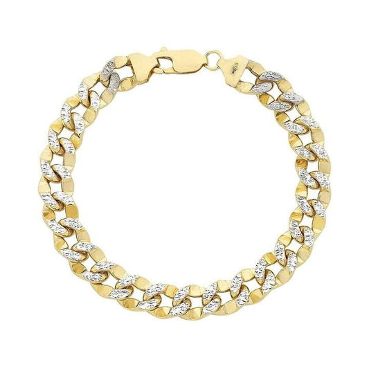 Image of Bracelets. Productname: 19cm Thick Diamond Cut Curb Bracelet in 9kt Yellow and White Bonded Gold in Gold colour by brand - Bevilles