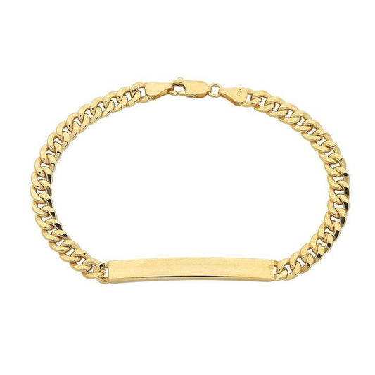 Image of Bracelets. Productname: 21cm Curb I.D. Bracelet in 9kt Yellow Bonded Gold in colour by brand - Bevilles