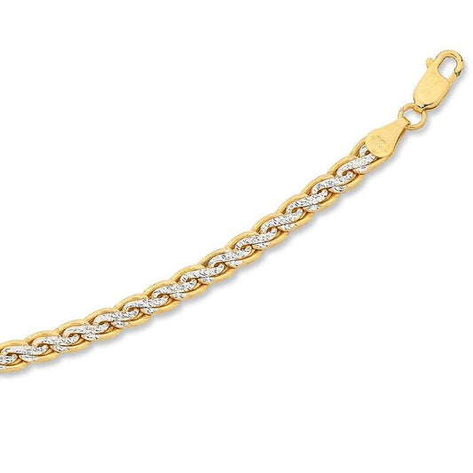 Image of Necklaces. Productname: 9kt Two Tone Gold Silver Infused Swirl Link Chain Necklace in Gold colour by brand - Bevilles