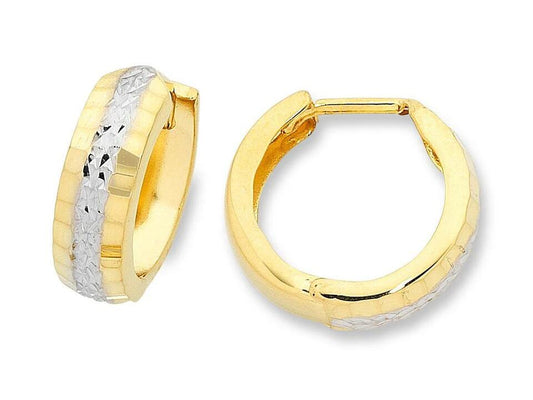 Image of Earrings. Productname: 9kt 2 Tone Silver Infused Hoop Earrings in Gold colour by brand - Bevilles