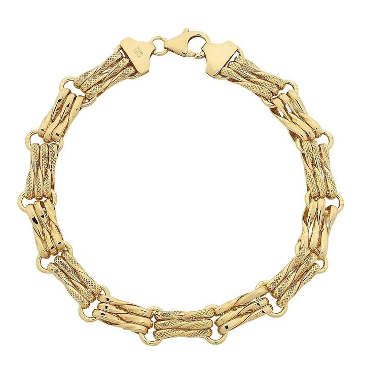 Image of Bracelets. Product name - 19cm Infinity Gate Link Bracelet in 9kt Yellow Gold in colour by brand - Bevilles