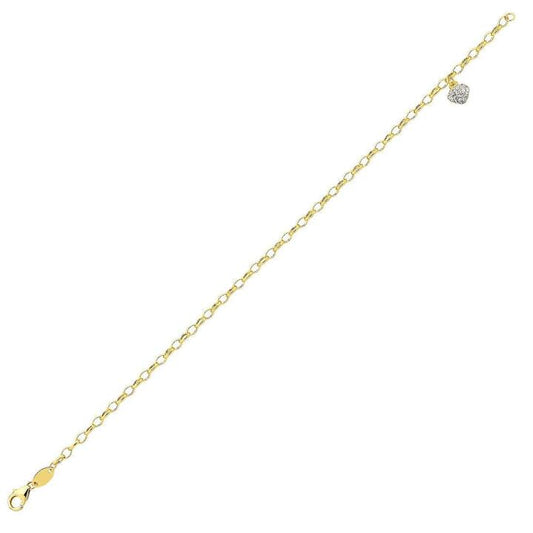 Image of Bracelets. Product name - 19cm Mini Crystal Heart Charm Bracelet in 9kt Yellow Bonded Gold in colour by brand - Bevilles