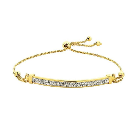 Image of Bracelets. Productname: 23cm Crystal Plate Bolo Bracelet in 9kt Yellow Bonded Gold in Gold colour by brand - Bevilles