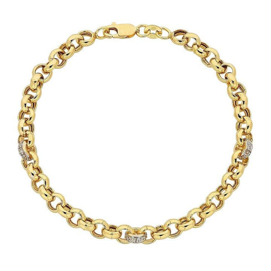 Image of Bracelets. Productname: 9kt Yellow Gold Silver Infused Cubic Zirconia Set Belcher Bracelet in Gold colour by brand - Bevilles