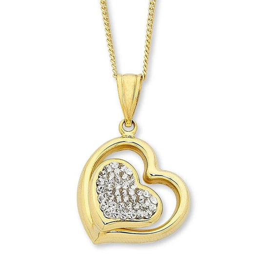 Image of Charms. Productname: 9kt Yellow Gold Silver Infused Crystal Heart Pendant in Gold colour by brand - Bevilles