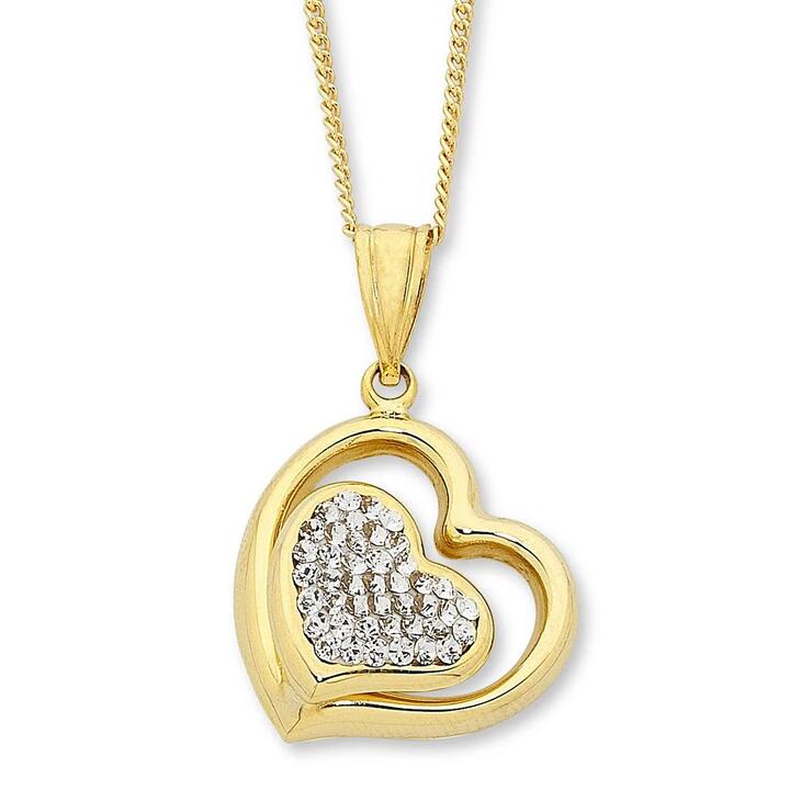 Image of Charms. Product name - 9kt Yellow Gold Bonded Crystal Heart Pendant in colour by brand - Bevilles