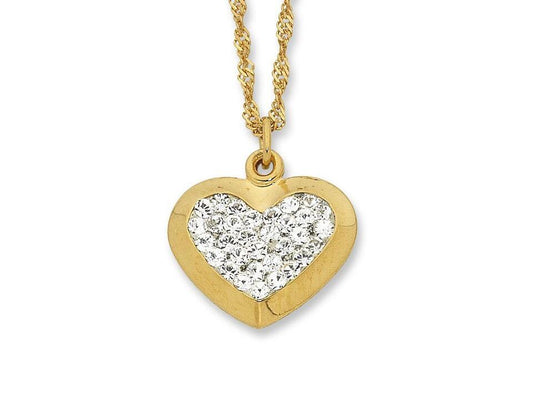 Image of Necklaces. Productname: 9kt Yellow Gold Silver Infused Crystal Heart Necklace 45cm in Gold colour by brand - Bevilles