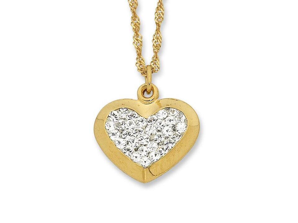 Image of Charms. Product name - 9kt Yellow Gold Bonded Crystal Heart Necklace 45cm in colour by brand - Bevilles
