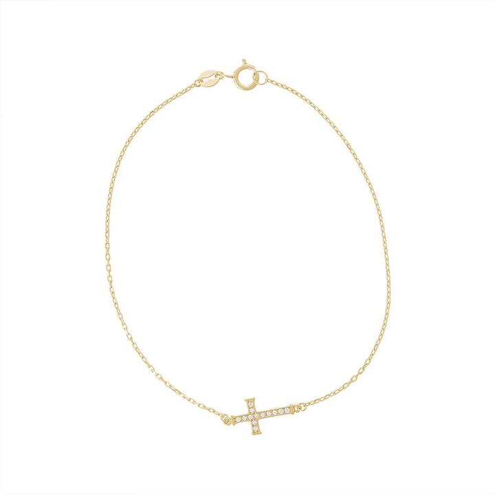 Image of Bracelets. Product name - 19cm Cubic Zirconia Cross Bracelet in 9kt Yellow Gold in colour by brand - Bevilles