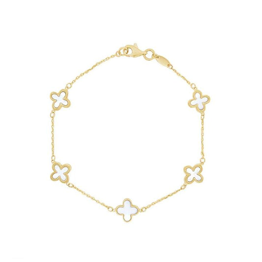 Image of Bracelets. Productname: 19cm Mother of Pearl Station Bracelet in 9kt Yellow Gold in Gold colour by brand - Bevilles