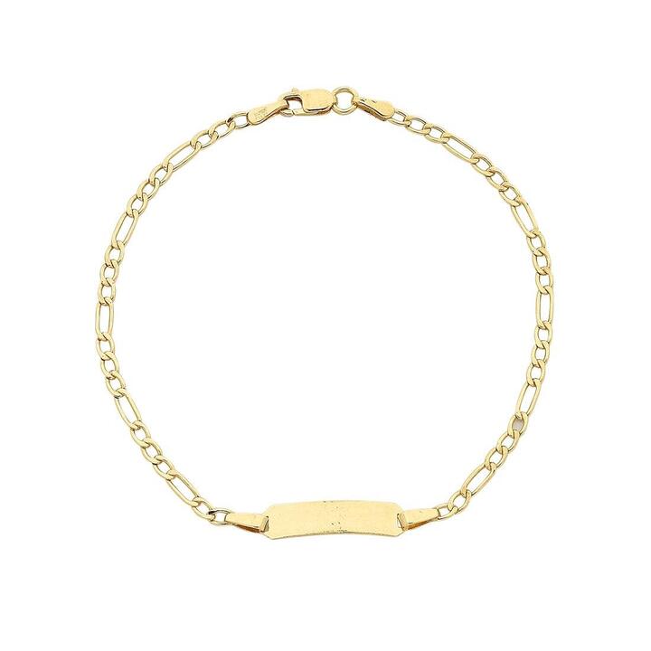 Image of Bracelets. Product name - 19cm Figaro I.D. Bracelet in 9kt Yellow Gold in colour by brand - Bevilles