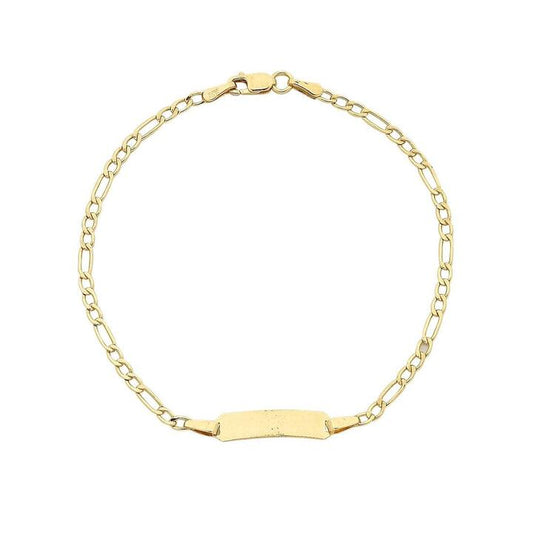 Image of Bracelets. Productname: 19cm Figaro I.D. Bracelet in 9kt Yellow Gold in colour by brand - Bevilles